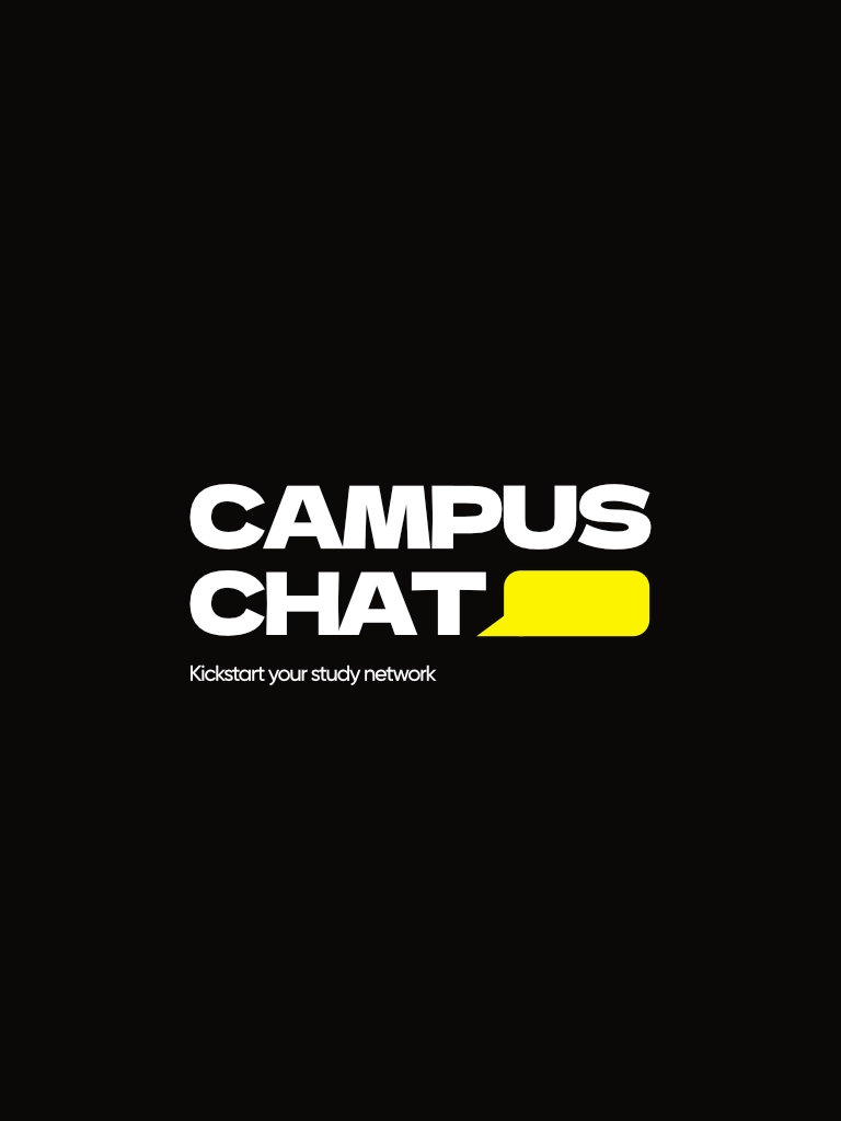 A logo for the app "Campus Chat". Shows text reading "Campus Chat" with a speech bubble filling the space of the bottom right.