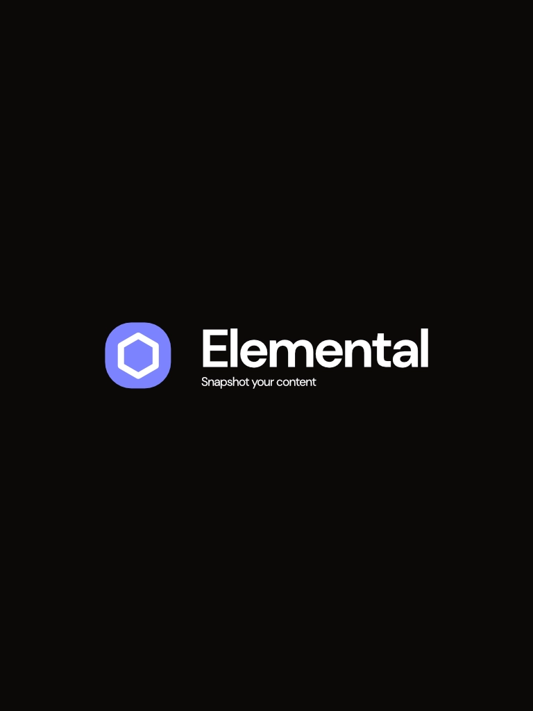 A logo for the web extension "Elemental". Shows an icon resembling a package on the left and text reading "Elemental, Snapshot your content." on the right